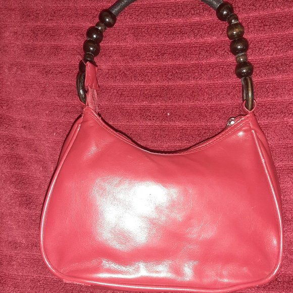 Red Purse, wood beaded handle, small - Picture 8 of 10
